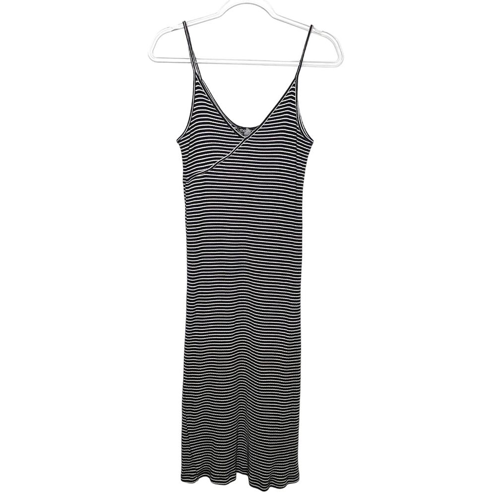TOPSHOP Striped Bodycon V-Neck Midi Tank Dress Spaghetti Strap Navy White Size 6